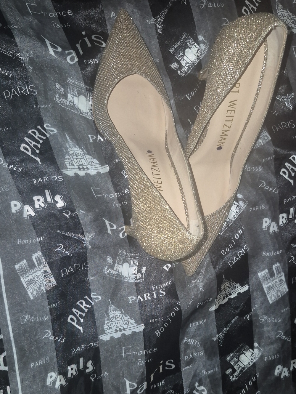 Stuart Weitzman Gold Glitter Pointed Toe Flats